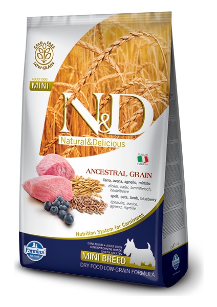 Düşük Tahıllı Kuzu Etli Yaban Mersinli Küçük Irk Yetişkin Köpek Maması 7 kg