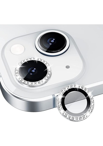 Apple iPhone 11/12/12 Mini Taşlı Silver Kamera Koruyucu