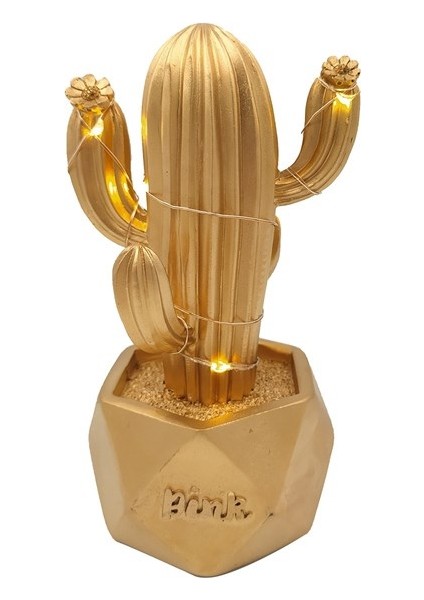 Sanec LED Işıklı Sevimli Kaktüs Dekoratif Masa Lambası Mini Biblo Gece Lambası-Gold