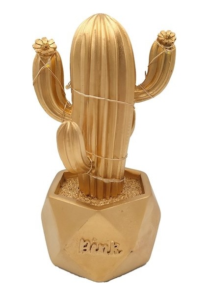 Sanec LED Işıklı Sevimli Kaktüs Dekoratif Masa Lambası Mini Biblo Gece Lambası-Gold