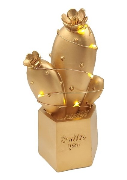 Sanec LED Işıklı Sevimli Kaktüs Dekoratif Masa Lambası Mini Biblo Gece Lambası Gold modelleri