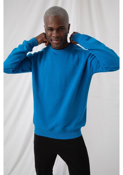 Erkek Vibe Oversize Mavi Sweatshirt
