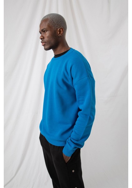Erkek Vibe Oversize Mavi Sweatshirt