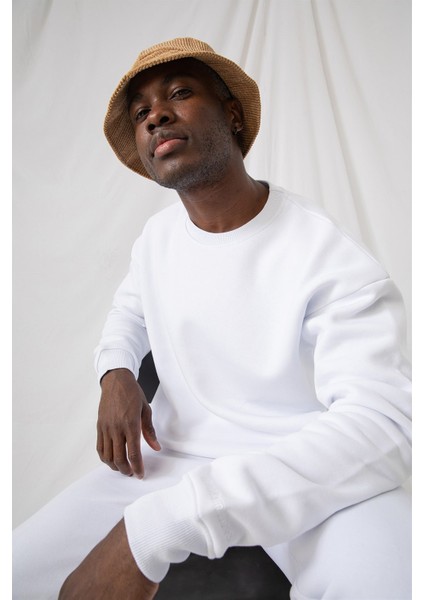 Erkek Vibe Oversize Beyaz Sweatshirt