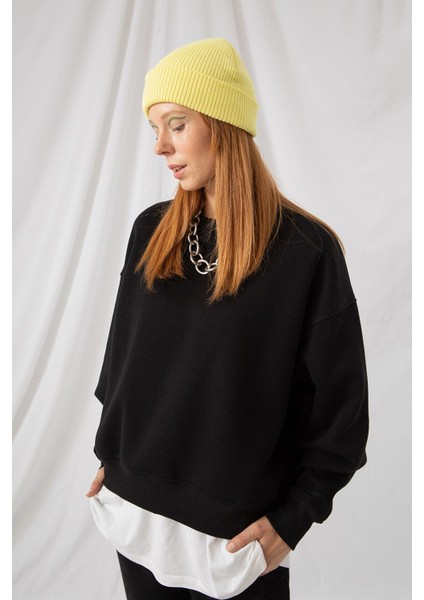 Kadın Vibe Oversize Siyah Sweatshirt