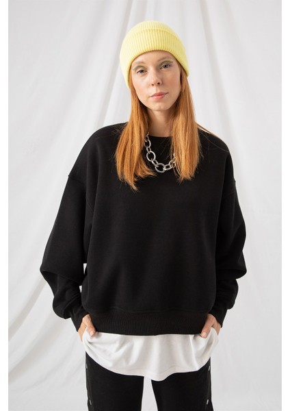 Kadın Vibe Oversize Siyah Sweatshirt