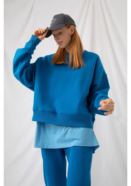 Kadın Vibe Oversize Mavi Sweatshirt