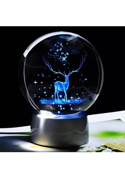 Geyik Temalı Işıklı 3D LED Işıklı Cam Küre ve Anka Kuşu Kolye