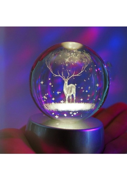 Geyik Temalı Işıklı 3D LED Işıklı Cam Küre ve Anka Kuşu Kolye