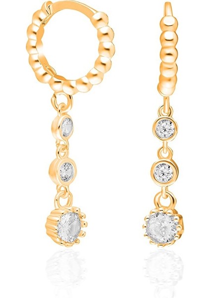 Kadın Gümüş Sıra Taşlı Toplu Halka Modeli Küpe