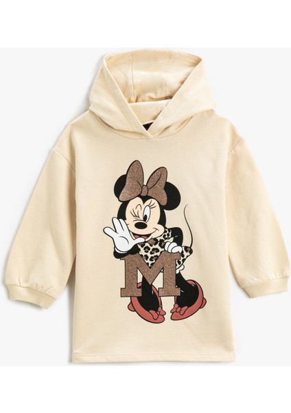 Minnie Mouse Baskılı Lisanslı Kapüşonlu Elbise Pamuklu