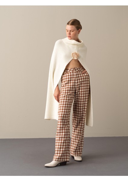 Kadın Camel Oversize Ekose Pantolon