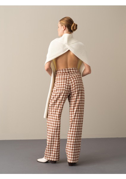 Kadın Camel Oversize Ekose Pantolon modelleri