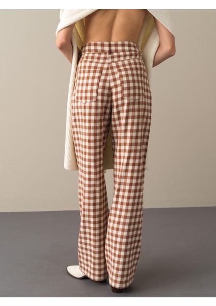 Kadın Camel Oversize Ekose Pantolon fırsatları