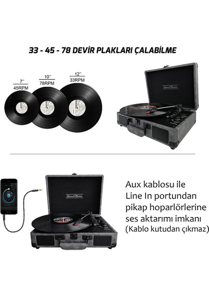 ST14012 Retro Pikap - Bluetooth ve Şarj Özellikli - Özel Dış Kaplama - Tüm Plakları Çalabilme