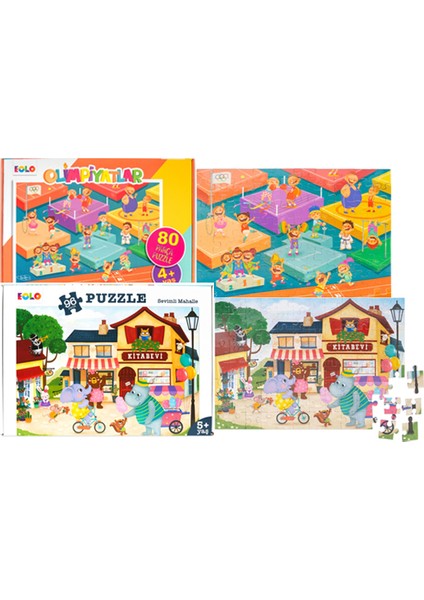 +4 Yaş Sevimli Mahalle ve Olimpiyatlar 2’li Puzzle Set (Eolo)