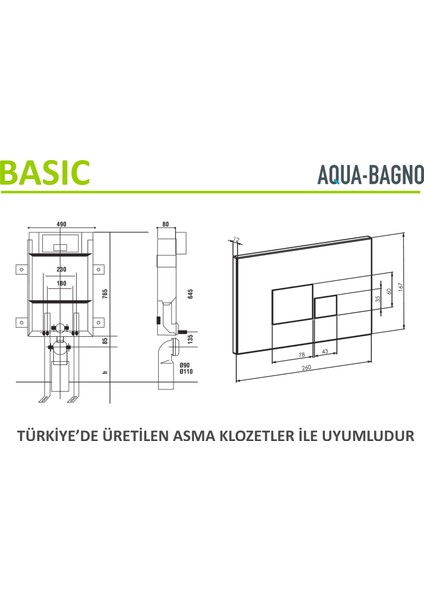 Aqua Bagno Basic Gömme Rezervuar (Tuğla Tipi Mat Siyah Kapak Set 2 Parça)