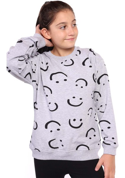 Toontoy Kız Çocuk Komple Gülen Ifade Baskılı Sweatshirt