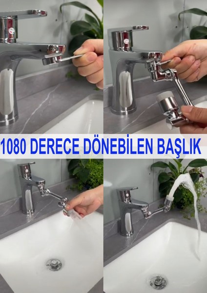 Mutfak Veya Lavabo Musluk Başlığı 1080 Derece Dönebilen Krom Kaplama 2 Fonksiyonlu