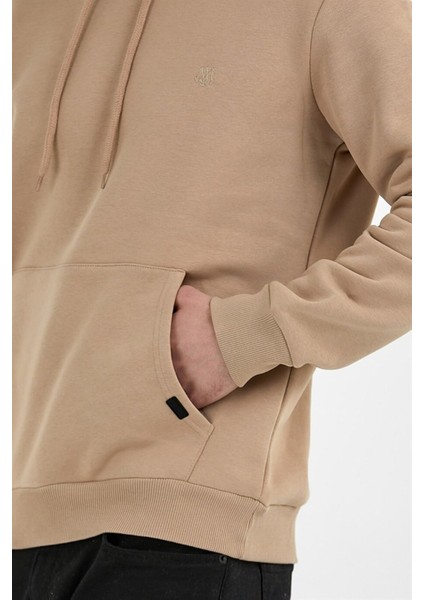 Bej Renk Kanguru Cepli Kapüşonlu Sweatshirt 019883
