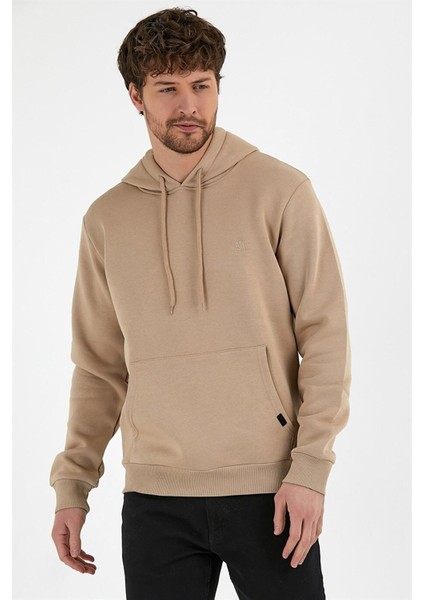 Bej Renk Kanguru Cepli Kapüşonlu Sweatshirt 019883