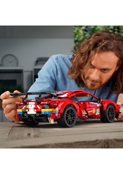 Technic Ferrari 488 GTE #AF Corse #51# 42125 - Spor Araba Seven Yetişkinler İçin Koleksiyonluk Yaratıcı Oyuncak Model Yapım Seti (1677 Parça)