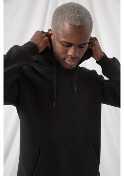 Erkek Stay Oversize Siyah Hoodie Sweatshirt