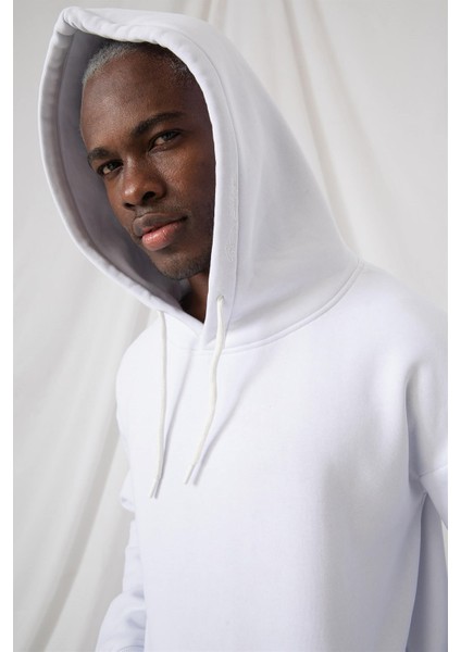 Erkek Stay Oversize Beyaz Hoodie Sweatshirt modelleri