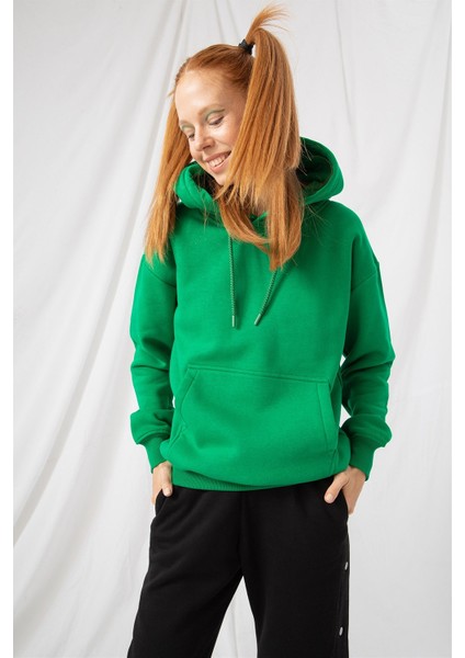 Kadın Stay Oversize Zümrüt Yeşili Hoodie Sweatshirt