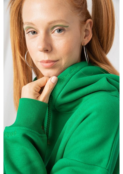 Kadın Stay Oversize Zümrüt Yeşili Hoodie Sweatshirt fiyatları