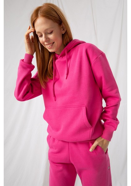 Kadın Stay Oversize Pembe Hoodie Sweatshirt