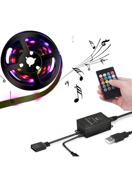 5V USB 100CM Rgb Şerit LED 3 Çipli SMD5050-30LED Ses Sensörlü Kumandalı