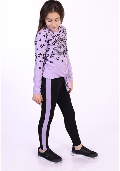 Toontoy Kız Çocuk Leopar Baskılı Taytlı Takım