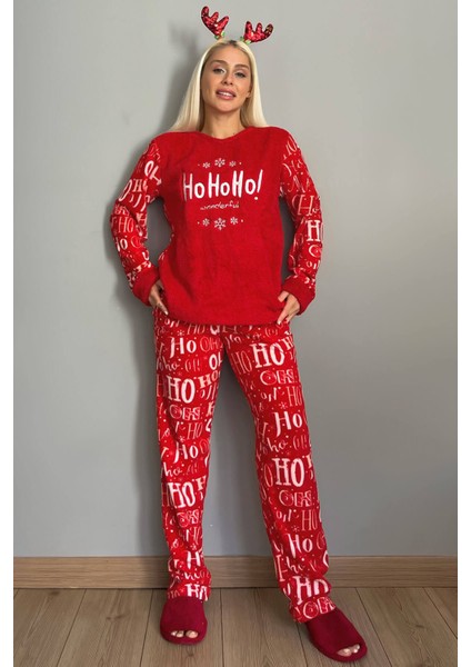 Kırmızı Hoho Desenli Kadın Peluş Pijama Takımı indirimleri