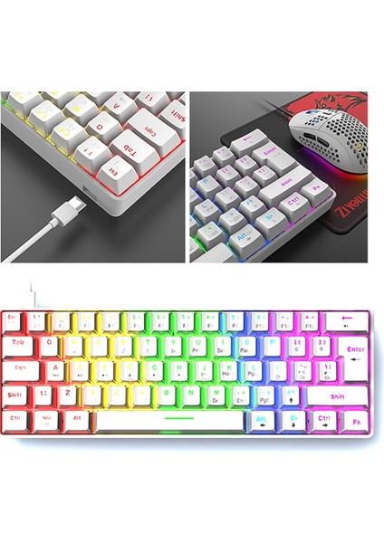 T60 Siyah/pembe/beyaz Mavi Switch Rgb Klavye Kablolu Gaming Oyuncu Klavyesi