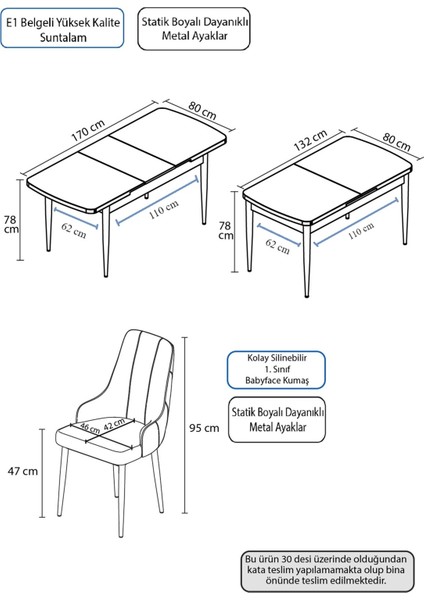 Concept Ram Serisi  Barok Ahşap Desen 80X132 Açılabilir Yemek Masası Takımı 4 Sandalye