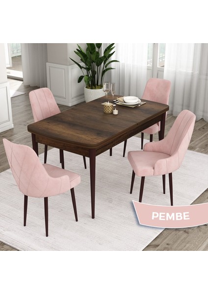 Concept Ram Serisi Barok Ahşap Desen 80X132 Açılabilir Yemek Masası Takımı 4 Sandalye