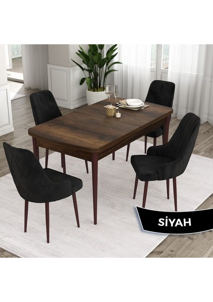 Concept Ram Serisi Barok Ahşap Desen 80X132 Açılabilir Yemek Masası Takımı 4 Sandalye