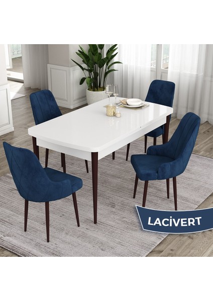 Concept Ram Serisi 80X132 Açılabilir Yemek Masası Takımı Beyaz Masa Kahverengi Ayak 4 Sandalye