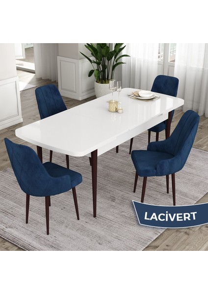 Concept Ram Serisi 80X132 Açılabilir Yemek Masası Takımı Beyaz Masa Kahverengi Ayak 4 Sandalye