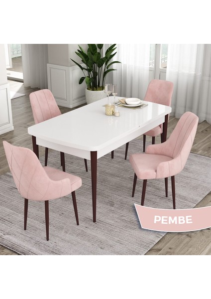 Concept Ram Serisi 80X132 Açılabilir Yemek Masası Takımı Beyaz Masa Kahverengi Ayak 4 Sandalye