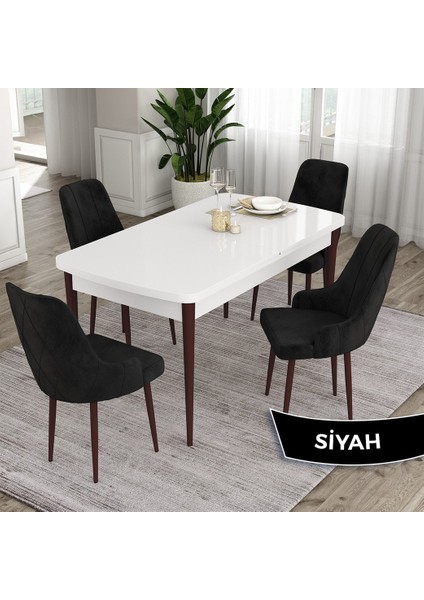 Concept Ram Serisi 80X132 Açılabilir Yemek Masası Takımı Beyaz Masa Kahverengi Ayak 4 Sandalye