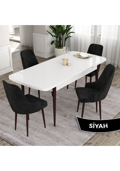 Concept Ram Serisi 80X132 Açılabilir Yemek Masası Takımı Beyaz Masa Kahverengi Ayak 4 Sandalye fiyatları
