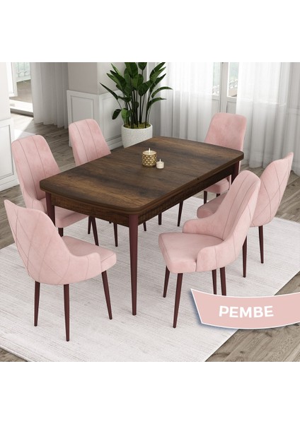 Concept Ram Serisi Barok Ahşap Desen 80X132 Açılabilir Yemek Masası Takımı 6 Sandalye