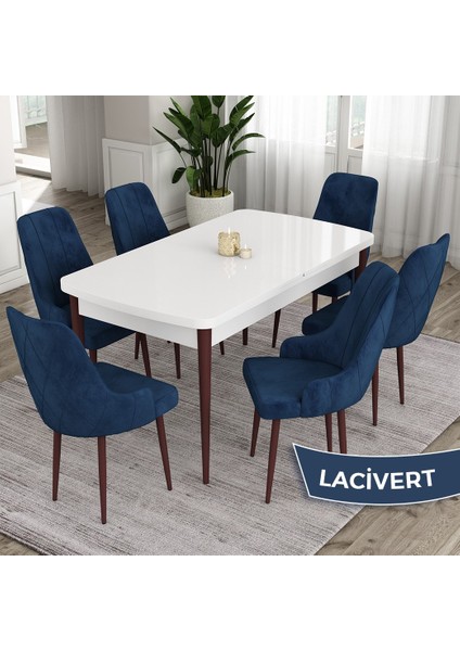 Concept Ram Serisi 80X132 Açılabilir Yemek Masası Takımı Beyaz Masa Kahverengi Ayak 4 Sandalye