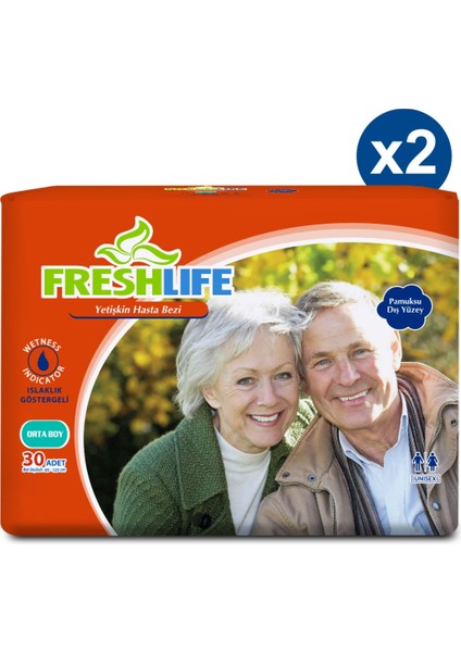 2'li Freshlife Medium Yetişkin Hasta Bezi 30X2 (60 Adet)