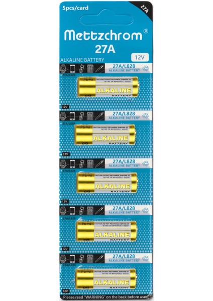 A27 / 27A / V27A / 8LR732 12 Volt Alkalin Pil  Oto Ve Kapı Kumanda Pili 5'li