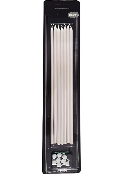 18 cm Metalik Sedef Mum 6'lı