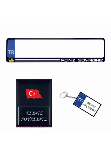 Plakalık Kişiye Özel Araç Plakalık Ruhsat Kabı Anahtarlık Set