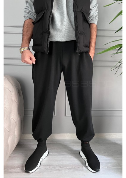 Kışlık Siyah Paçası Lastikli Geniş Salaş Eşofman Altı Rahat Oversize Jogger
